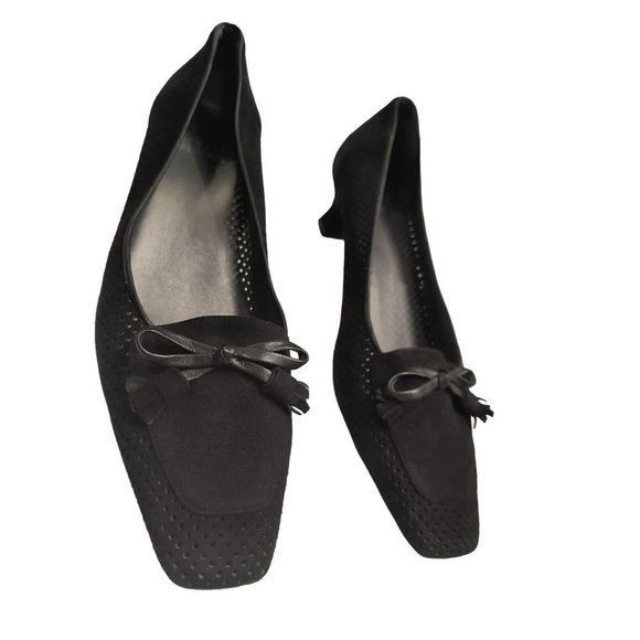 Stuart Weitzman Women Kitten Heel Pump Black suede Squared Toe 8.5M‎ - Picture 4 of 14